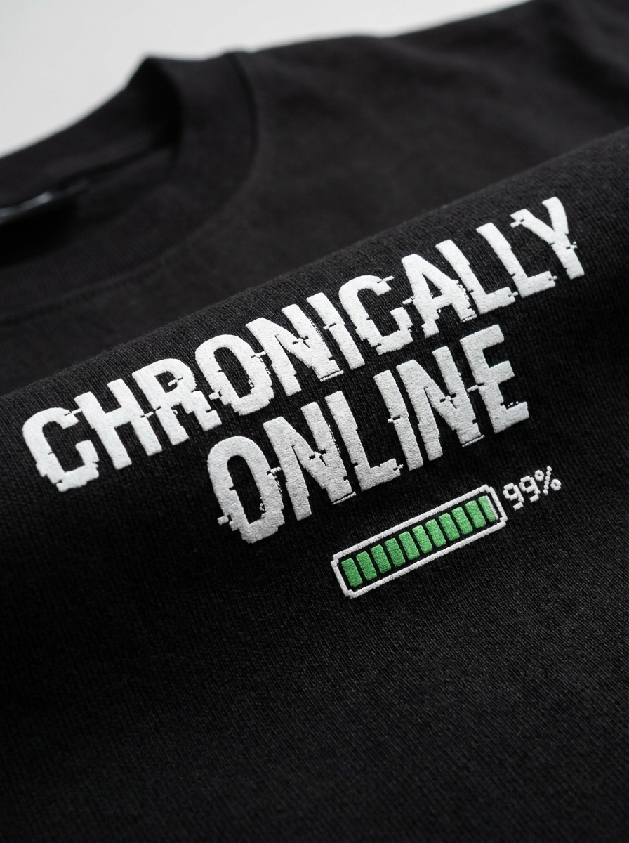 Chronically Online Tee - print close-up