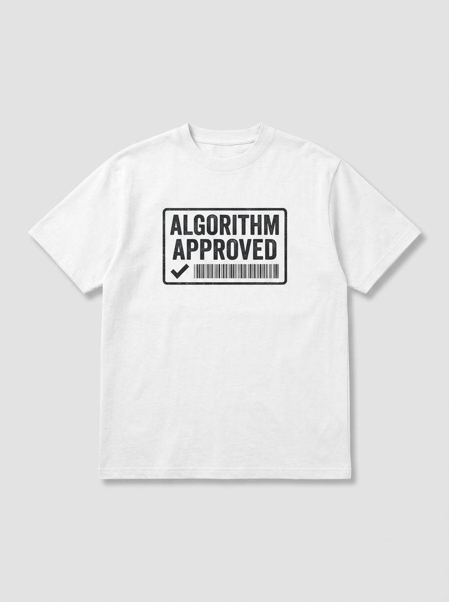 Algorithm Approved Tee - white t-shirt with black stamp badge print
