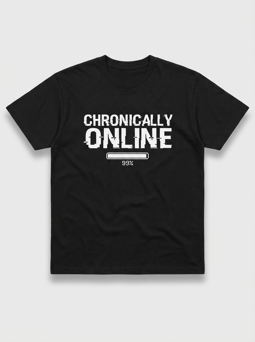 Chronically Online Tee - black t-shirt with white glitch print