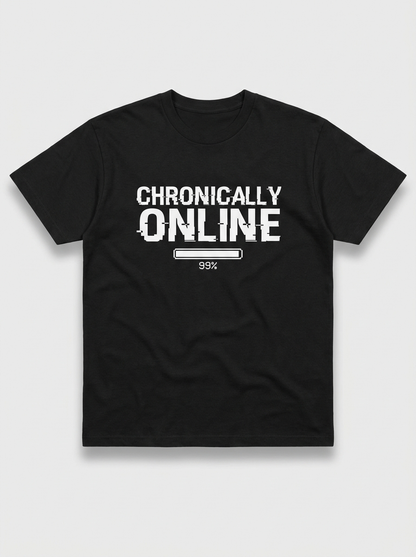Chronically Online Tee - black t-shirt with white glitch print