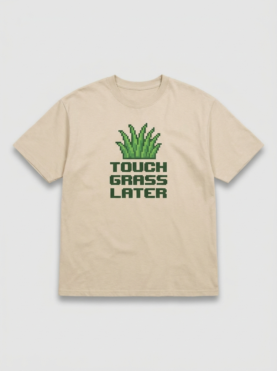 Touch Grass Later Tee - sand t-shirt with pixel grass print