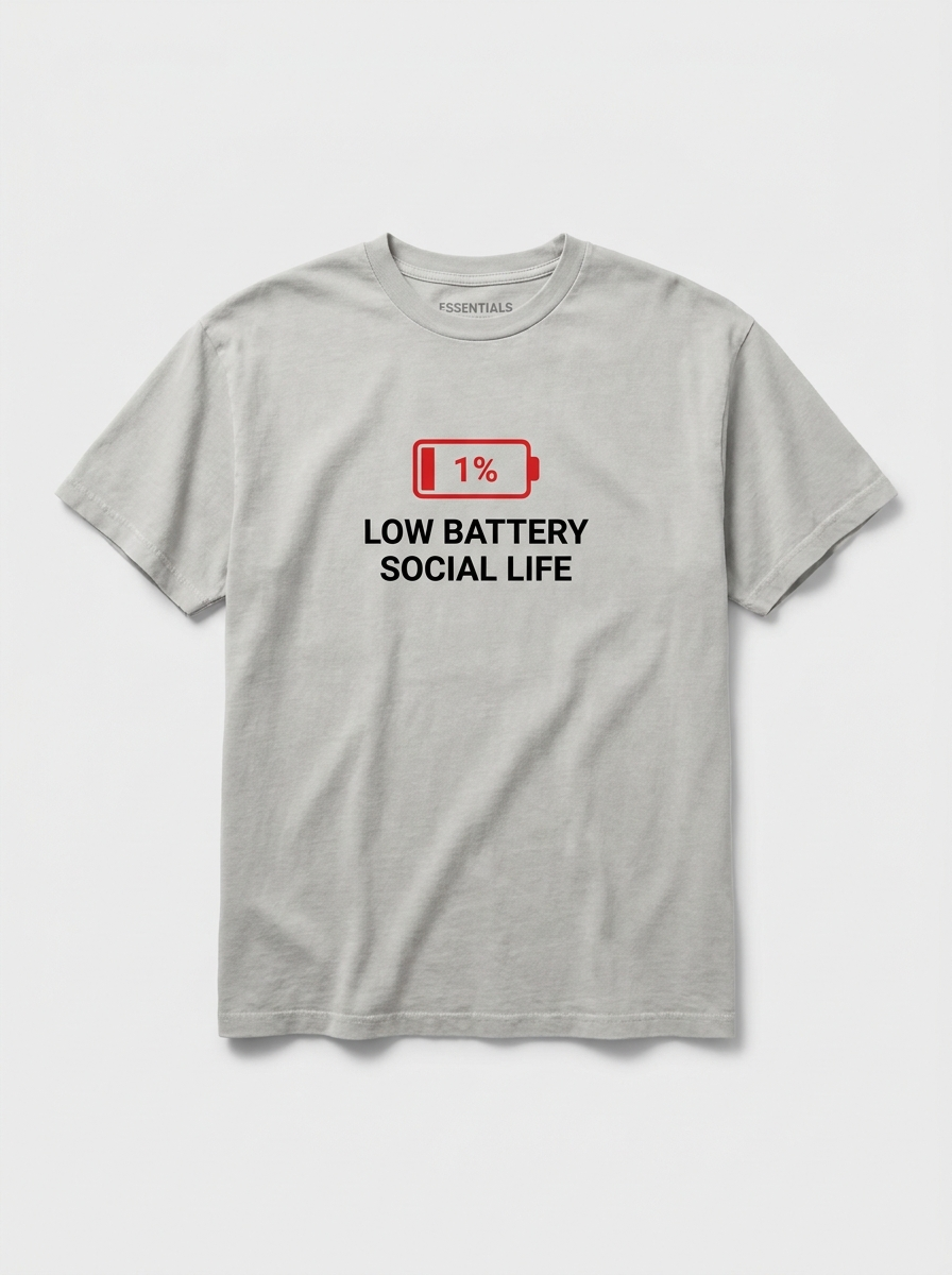 Low Battery Social Life Tee - washed gray t-shirt with battery icon print