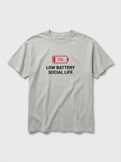 Low Battery Social Life Tee - washed gray t-shirt with battery icon print