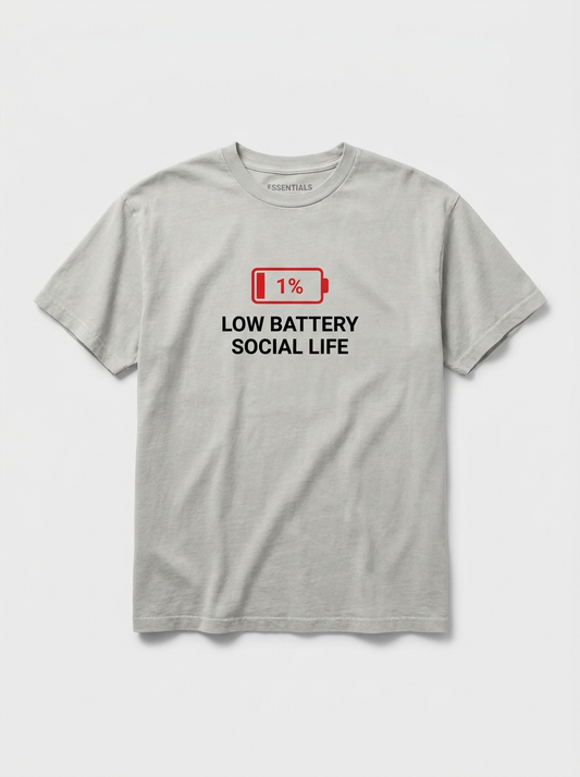 Low Battery Social Life Tee - washed gray t-shirt with battery icon print