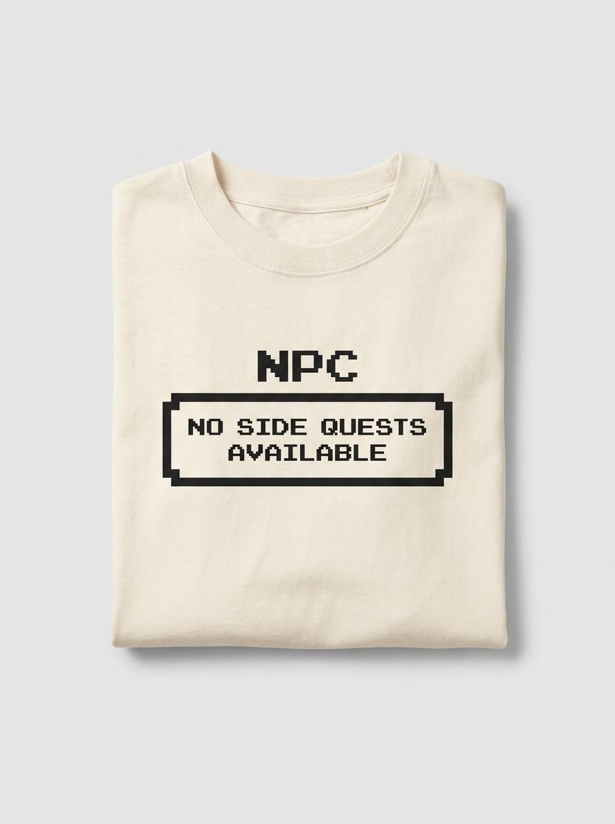 NPC Side Quest Tee - cream t-shirt with pixel dialog box print