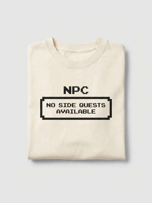 NPC Side Quest Tee - cream t-shirt with pixel dialog box print