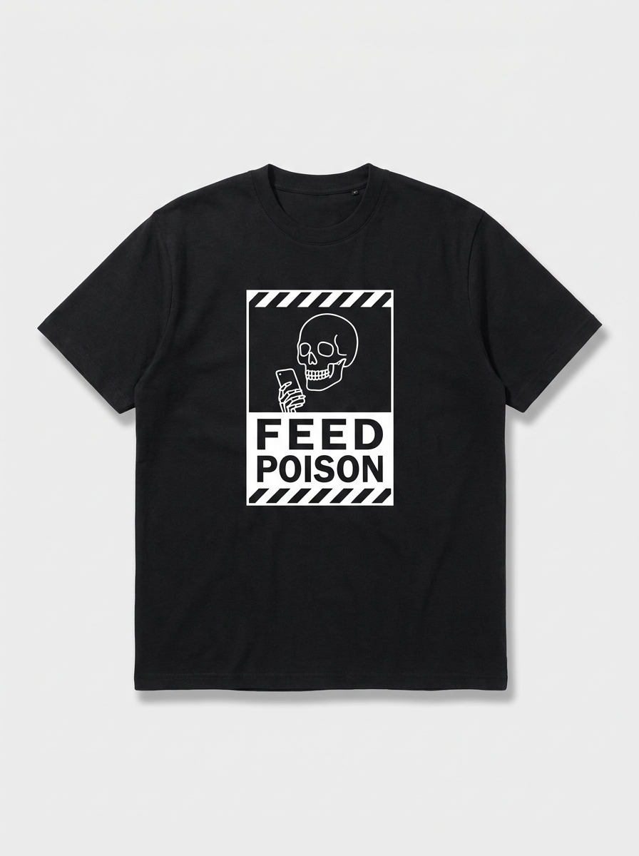 Feed Poison Tee - black t-shirt with warning label print