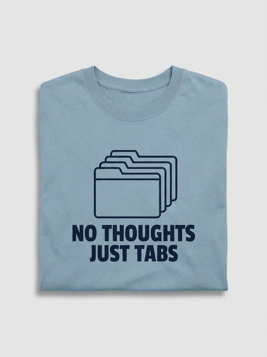 No Thoughts Just Tabs Tee - dusty blue t-shirt with browser tabs print