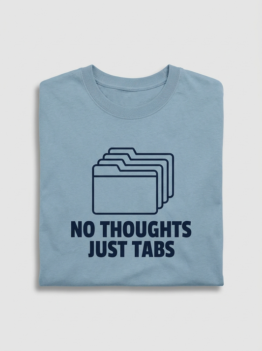 No Thoughts Just Tabs Tee - dusty blue t-shirt with browser tabs print