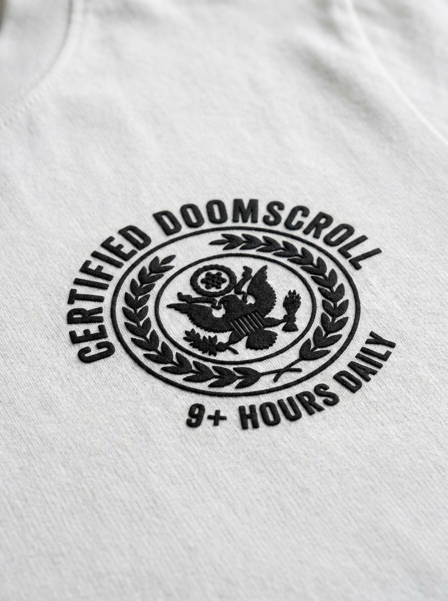 Certified Doomscroll Tee - print close-up