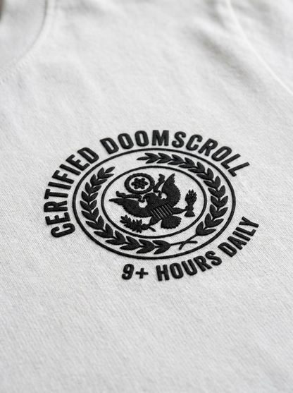 Certified Doomscroll Tee - print close-up